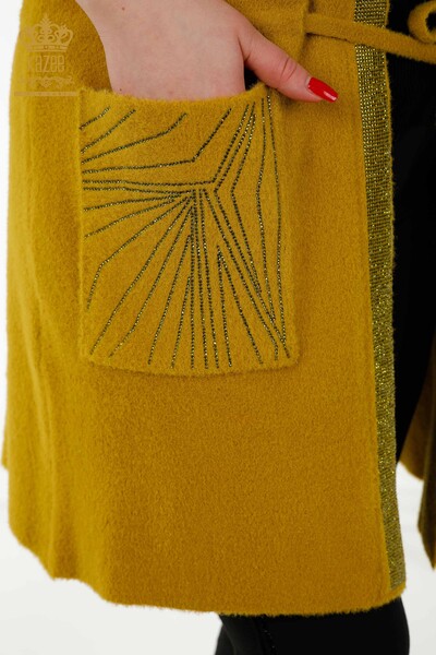 Wholesale Women's Waistcoat - Stone Embroidered - Corded - Saffron - 30244 | KAZEE - Thumbnail