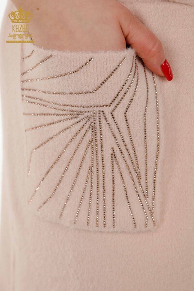 Wholesale Women's Waistcoat - Stone Embroidered - Tied Thread - Powder - 30244 | KAZEE - Thumbnail