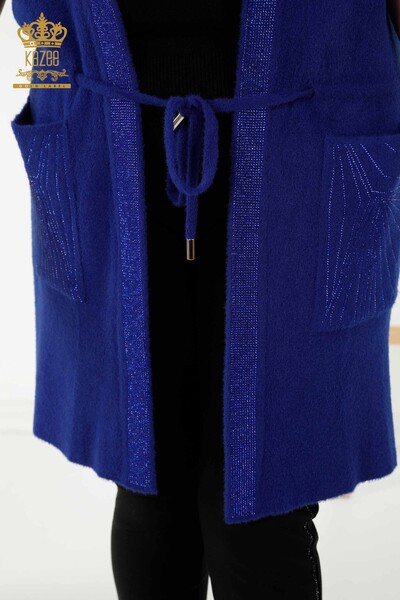 Wholesale Women's Waistcoat - Stone Embroidered - Tied Thread - Dark Blue - 30244 | KAZEE - Thumbnail