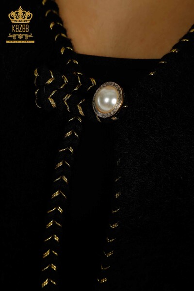 Wholesale Women's Angora Cardigan Black with Pearl Buttons - 30264 | KAZEE - 4