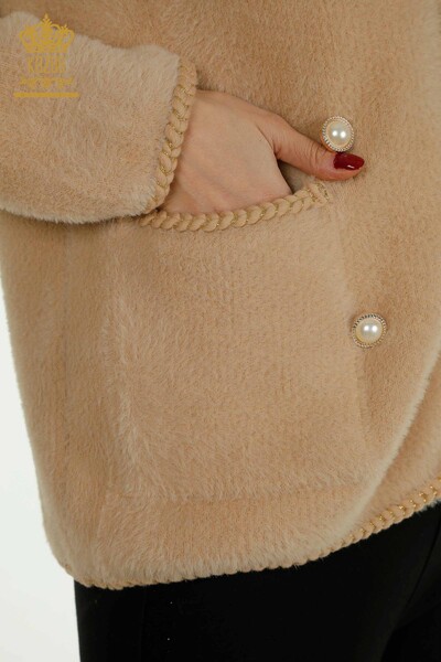 Wholesale Women's Angora Cardigan with Pocket Detail Beige - 30799 | KAZEE - Thumbnail (2)