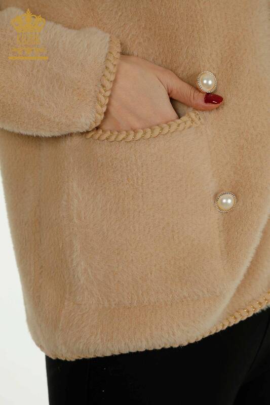 Wholesale Women's Angora Cardigan with Pocket Detail Beige - 30799 | KAZEE