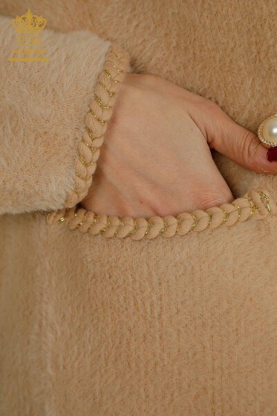 Wholesale Women's Angora Cardigan with Pocket Detail Beige - 30799 | KAZEE - Thumbnail