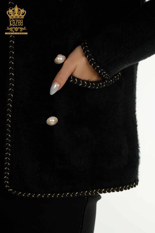 Wholesale Women's Angora Cardigan with Pocket Detail, Black - 30799 | KAZEE