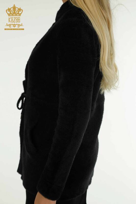 Wholesale Women's Angora Cardigan with Tie Detail, Black - 30269 | KAZEE