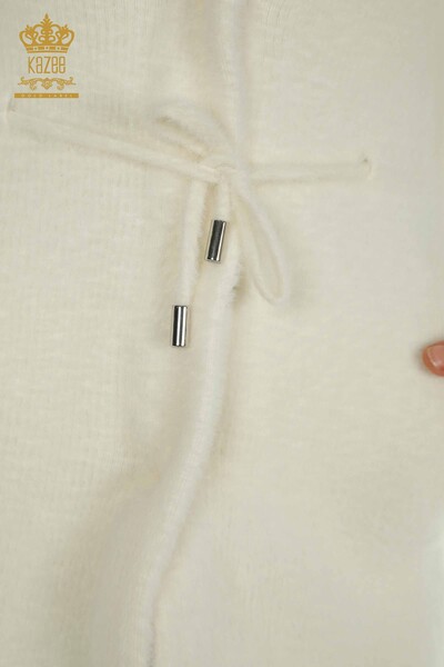 Wholesale Women's Angora Cardigan with Tie Detail Ecru - 30269 | KAZEE - Thumbnail
