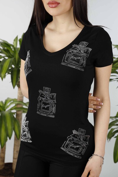 Wholesale Women's Combed Cotton Crew Neck Stony Embroidered Pattern - 77753 | KAZEE - Thumbnail