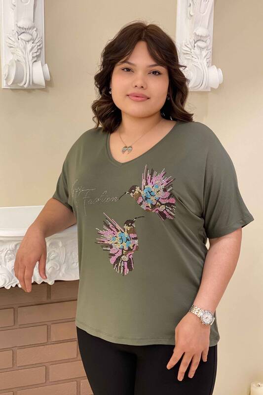 Wholesale Women's Blouse Bird Figured Colored Stone Embroidered - 77508 | Kazee