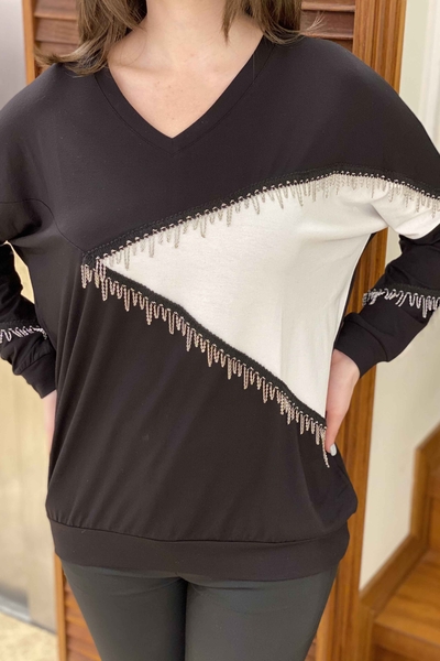 Wholesale Women's Blouse Chain Detailed Long Sleeve - 77590 | Kazee - Thumbnail (2)