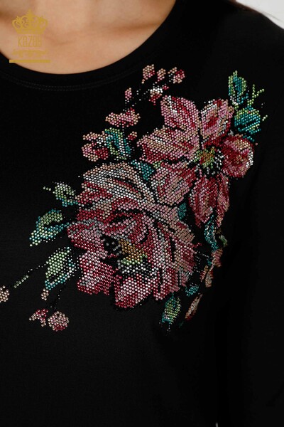 Wholesale Women's Blouse Colored Stone Embroidered Black - 79015 | KAZEE - Thumbnail