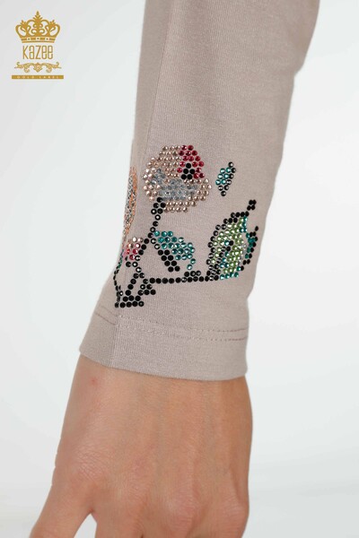 Wholesale Women's Blouse Colored Stone Embroidered Mink - 79015 | KAZEE - Thumbnail