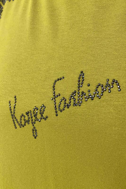 Wholesale Women's Blouse Crew Neck Crystal Stone Embroidered - 77739 | Kazee