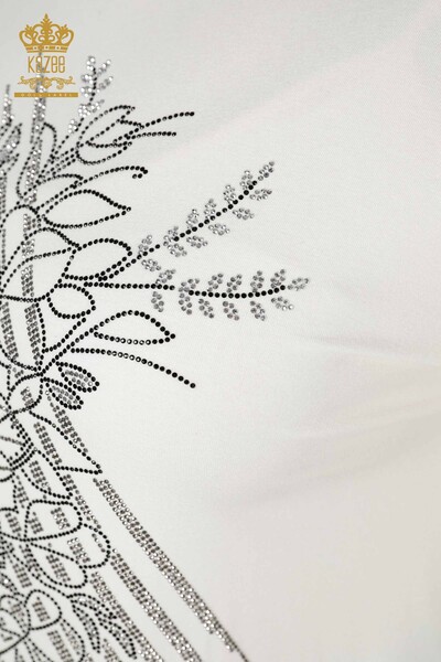 Wholesale Women's Blouse Crystal Embroidered Ecru - 78944 | KAZEE - Thumbnail