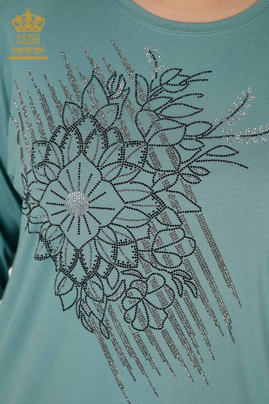 Wholesale Women's Blouse Crystal Stone Embroidered Mint - 78944 | KAZEE