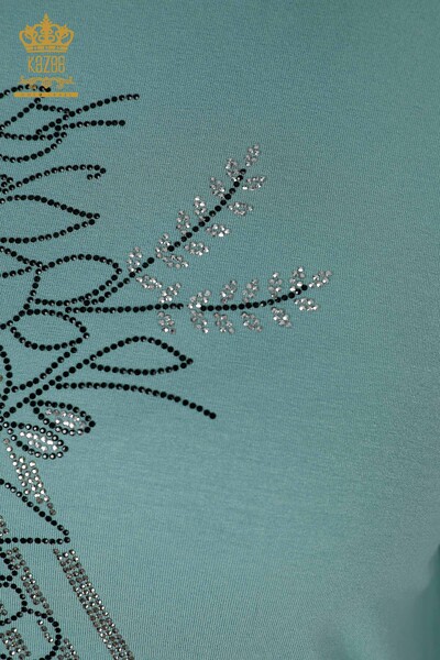 Wholesale Women's Blouse Crystal Stone Embroidered Mint - 78944 | KAZEE - Thumbnail