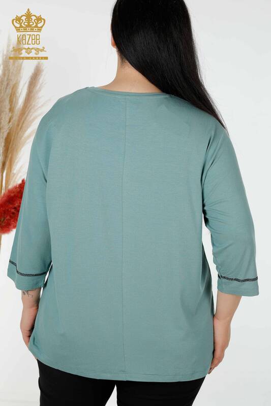 Wholesale Women's Blouse Crystal Stone Embroidered Mint - 78944 | KAZEE