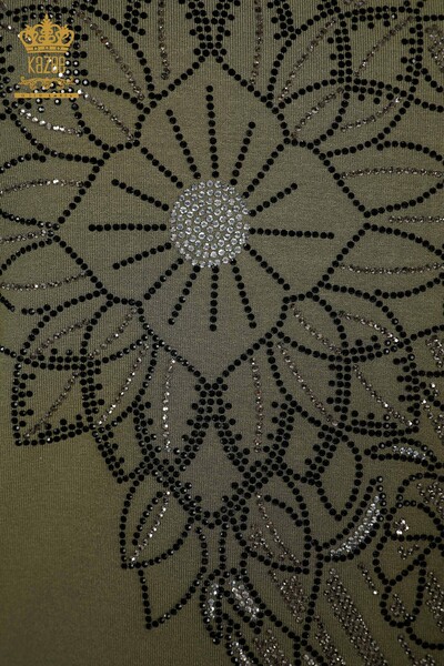 Wholesale Women's Blouse Crystal Stone Embroidered Khaki - 78944 | KAZEE - Thumbnail