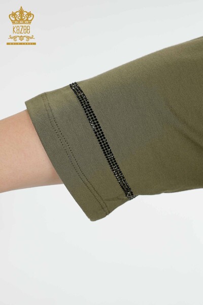Wholesale Women's Blouse Crystal Stone Embroidered Khaki - 78944 | KAZEE - 6