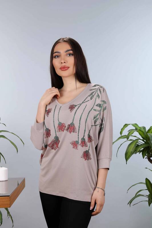 Wholesale Women's Blouse Cotton Embroidery Embroidered Colorful Rose Pattern - 77878 | KAZEE
