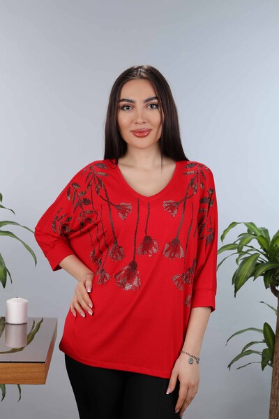 Wholesale Women's Blouse Cotton Embroidery Embroidered Colorful Rose Pattern - 77878 | KAZEE - Thumbnail