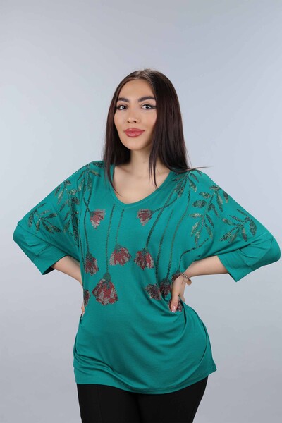 Wholesale Women's Blouse Cotton Embroidery Embroidered Colorful Rose Pattern - 77878 | KAZEE - Thumbnail
