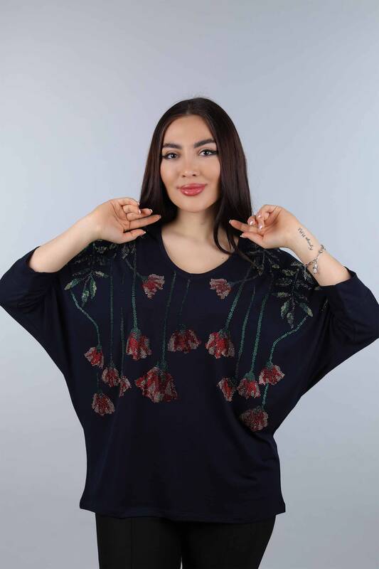 Wholesale Women's Blouse Cotton Embroidery Embroidered Colorful Rose Pattern - 77878 | KAZEE