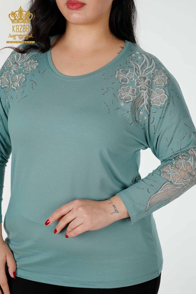 Wholesale Women's Blouse Floral Pattern Mint - 77950 | KAZEE - 2