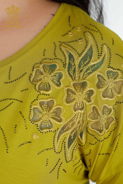 Wholesale Women's Blouse Floral Pattern Pistachio Green - 77950 | KAZEE - 3