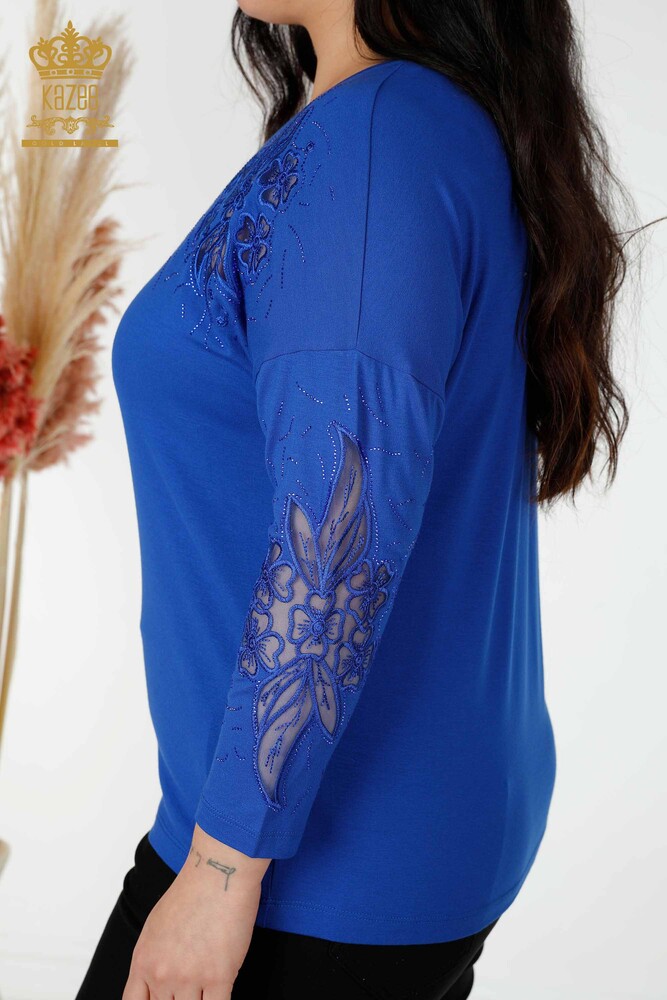 Wholesale Women's Blouse Flower Patterned Saks - 77950 | KAZEE - 5