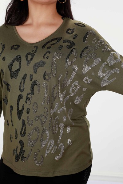Wholesale Women's Blouse Cotton Leopard Embroidered Long Sleeve - 78910 | KAZEE - Thumbnail
