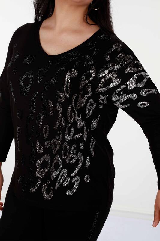 Wholesale Women's Blouse Cotton Leopard Embroidered Long Sleeve - 78910 | KAZEE