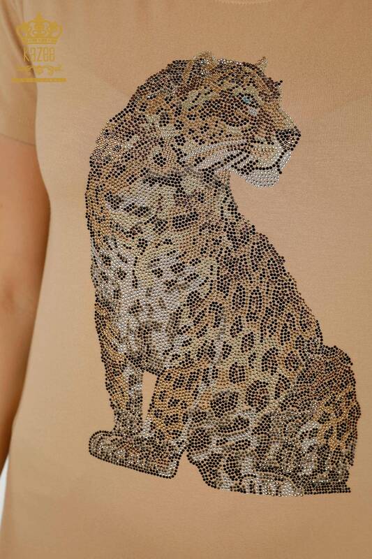 Wholesale Women's Blouse Leopard Pattern Beige - 78942 | KAZEE
