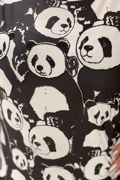 Wholesale Women's Blouse Panda Printed Stone Embroidered Detail - 77372 | Kazee - Thumbnail