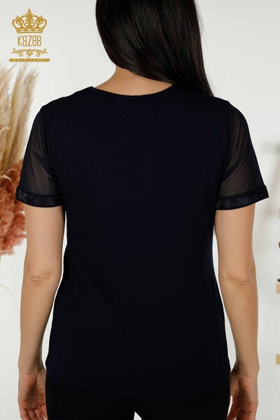 Wholesale Women's Blouse Short Sleeve Navy - 79104 | KAZEE - Thumbnail