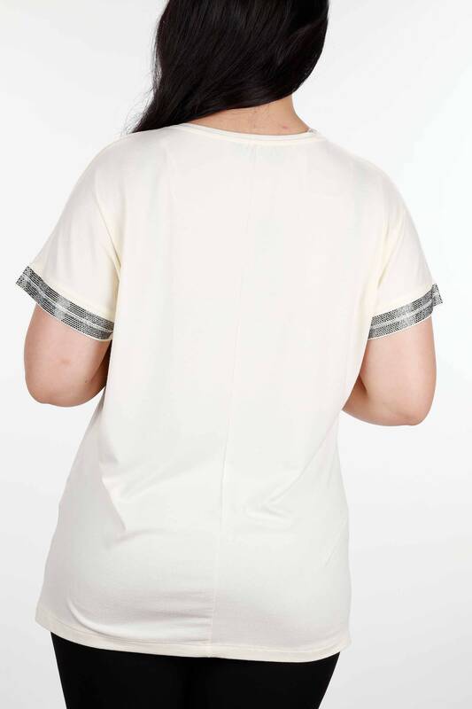 Wholesale Women's Blouse Sleeve Stone Embroidered Viscose Plus Size - 78915 | KAZEE