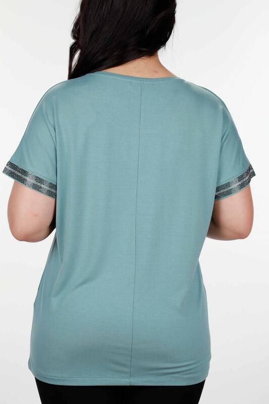 Wholesale Women's Blouse Sleeve Stone Embroidered Viscose Plus Size - 78915 | KAZEE