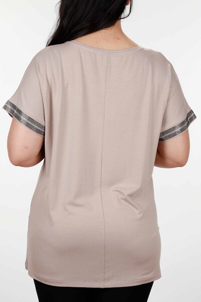 Wholesale Women's Blouse Sleeve Stone Embroidered Viscose Plus Size - 78915 | KAZEE - Thumbnail
