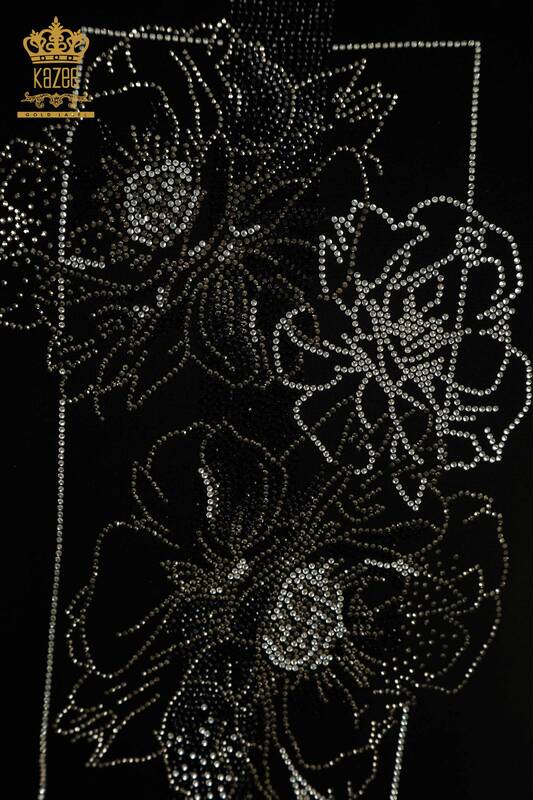 Wholesale Women's Blouse Stone Embroidered Black - 79502 | KAZEE