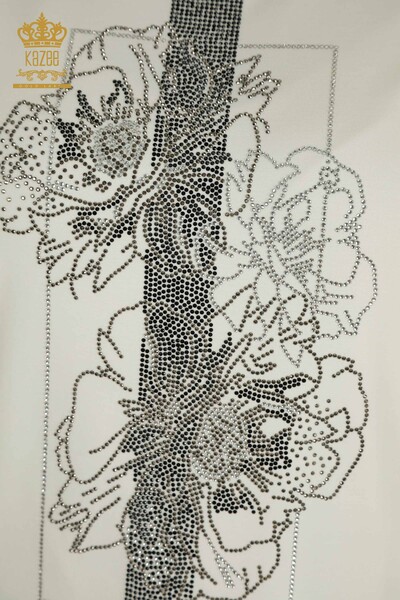 Wholesale Women's Blouse Stone Embroidered Ecru - 79502 | KAZEE - Thumbnail (2)