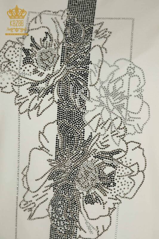 Wholesale Women's Blouse Stone Embroidered Ecru - 79502 | KAZEE