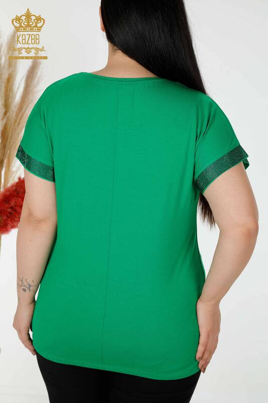 Wholesale Women's Blouse Stone Embroidered Green- 78918 | KAZEE