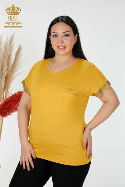 Wholesale Women's Blouse Stone Embroidered Saffron - 78918 | KAZEE 