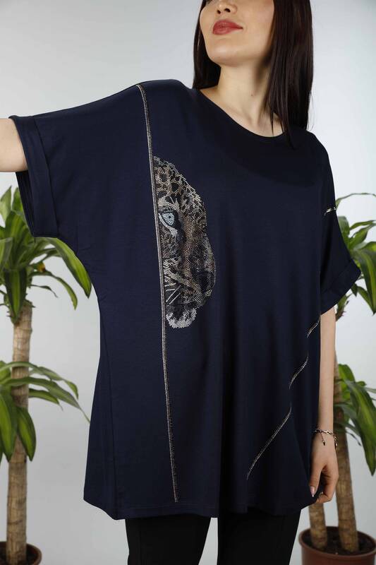 Wholesale Women's Blouse Cotton Tiger Pattern Double Sleeve - 77591 | KAZEE