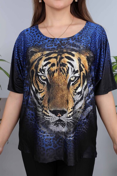 Wholesale Women's Blouse Cotton Tiger Pattern Embroidered - 77777 | KAZEE - Thumbnail