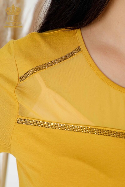 Wholesale Women's Blouse Tulle Detailed Saffron - 78996 | KAZEE - Thumbnail