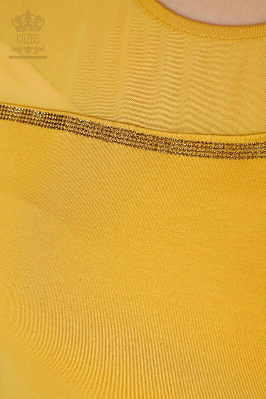 Wholesale Women's Blouse Tulle Detailed Saffron - 78996 | KAZEE