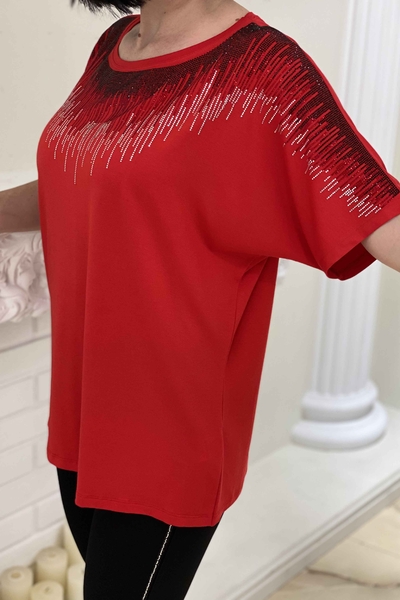 Wholesale Women's Blouse With Crystal Stone Bat Sleeve - 77574 | Kazee - Thumbnail