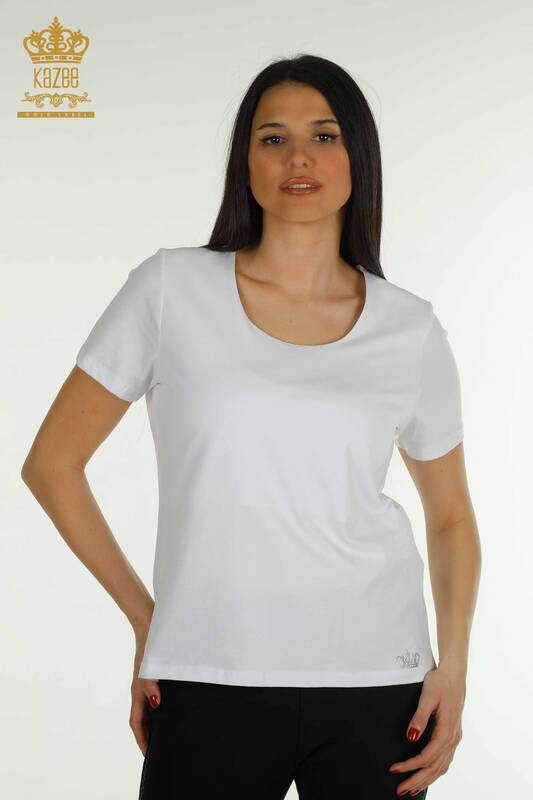 Wholesale Women's Blouse White with Logo - 79560 | KAZEE