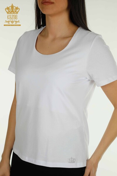 Wholesale Women's Blouse White with Logo - 79560 | KAZEE - Thumbnail