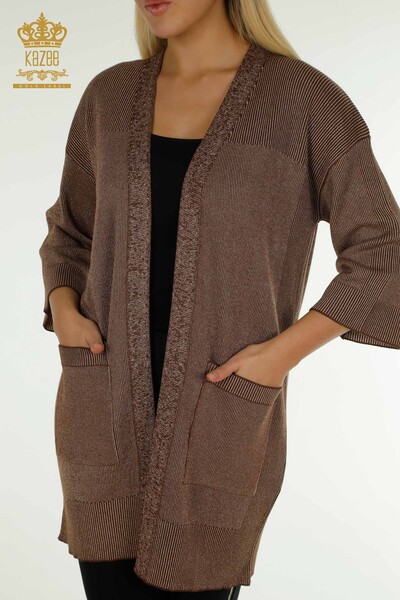 Wholesale Women's Cardigan Glitter Brown - 30135 | KAZEE - 2